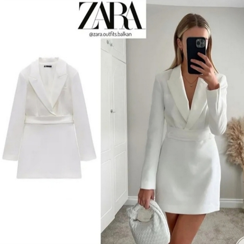 NWT Zara White Belted Blazer Mini Dress